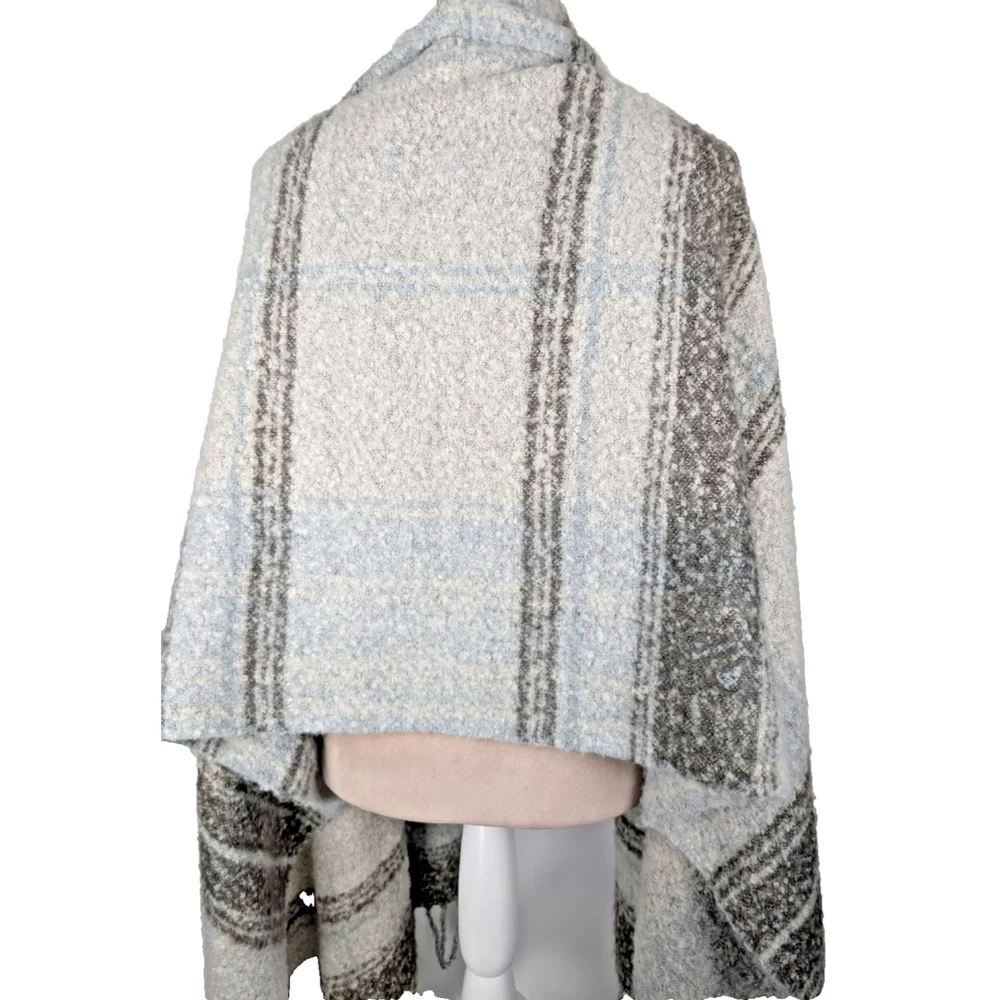 Free People Brushed Plaid Oversize Scarf Green Beige Soft Preppy Cozy